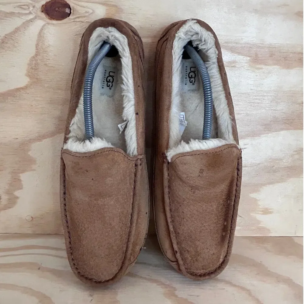 UGG Australia Ascot Suede Sheepskin Moccasin Slippers Brown Men's 13 - S/N 5775